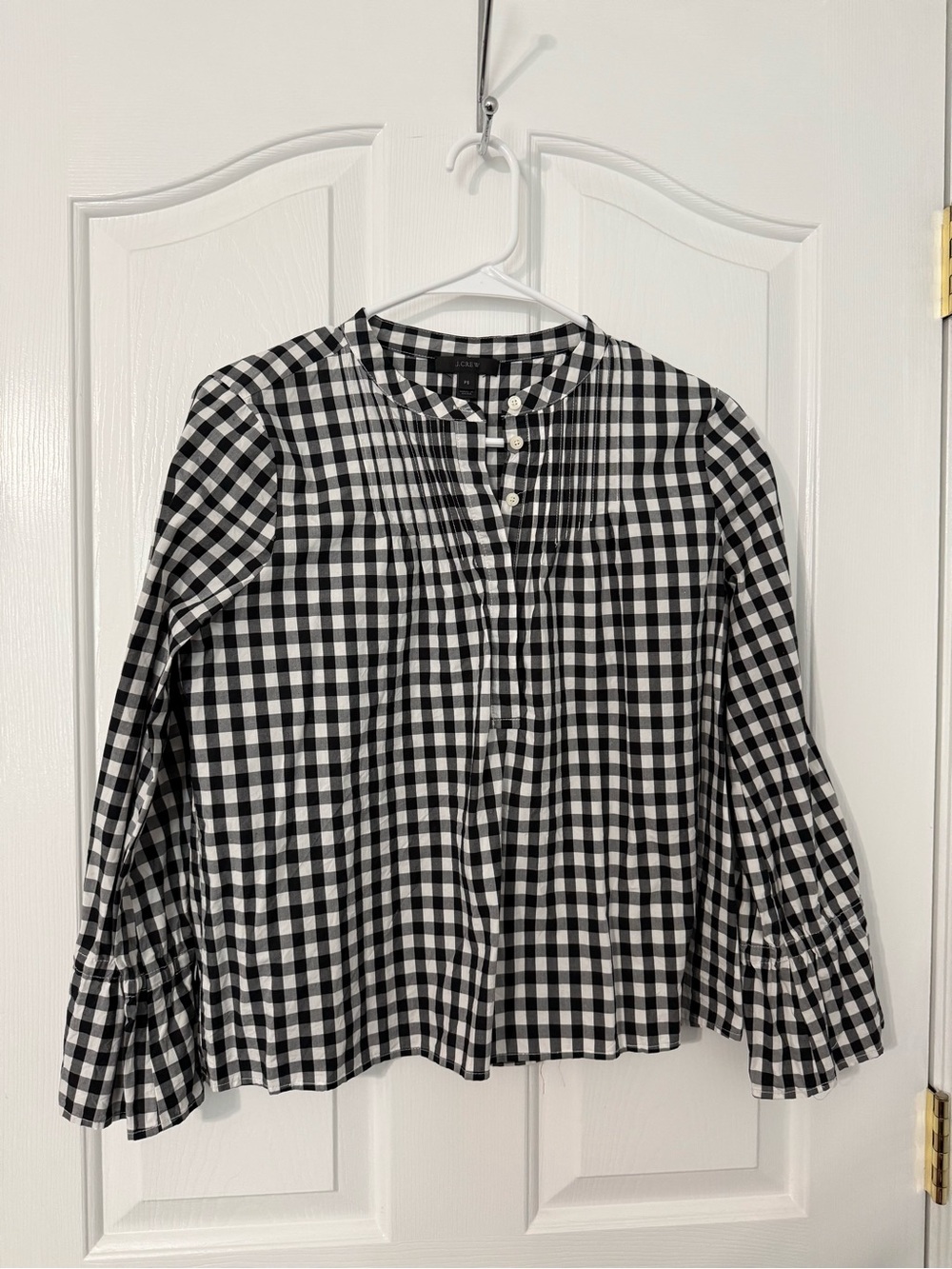 J. Crew Black & White Gingham Button-Front Women's Top petite s